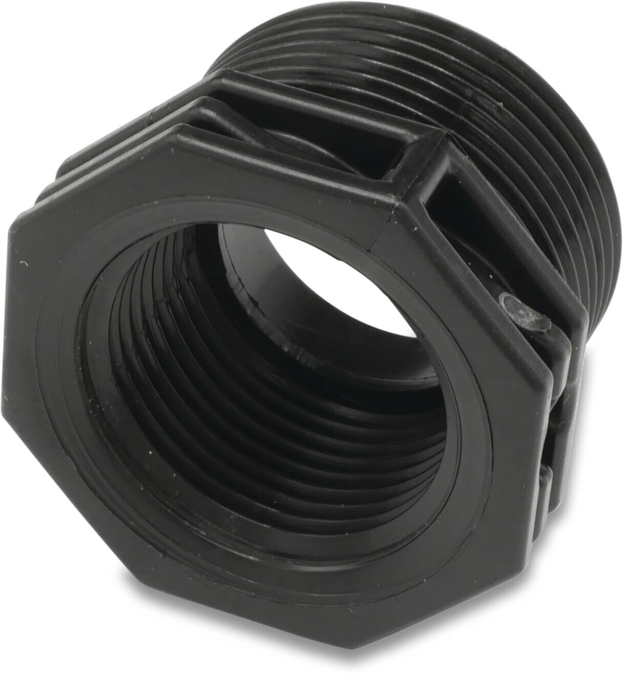 Verloopring PP 1" x 3/4" buitendraad x binnendraad 10bar zwart